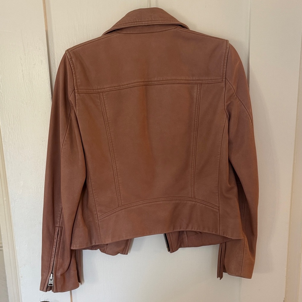 AllSaints Women's Leather Moto Jacket in Dusty Rose Brown - Picture 3 of 4